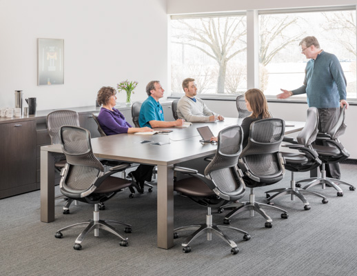 Knoll wood Reff Profiles conference table with ergonomic Generation by Knoll chairs
