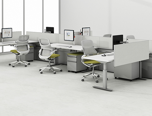Knoll Sit to Stand Tone Height-Adjustable Table and Technology Wall