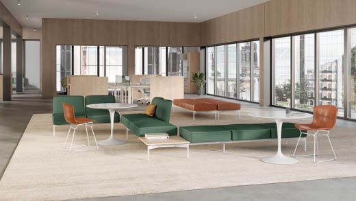 Saarinen Lounge Height Table with white laminate top and white rilsan base