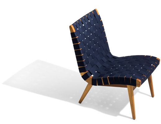 Navy Sunbrella Webbing Teak Frame Outdoor lounge chair 