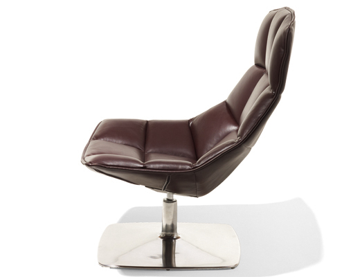 Jehs+Laub brown leather Lounge Chair with polished aluminum pedestal base