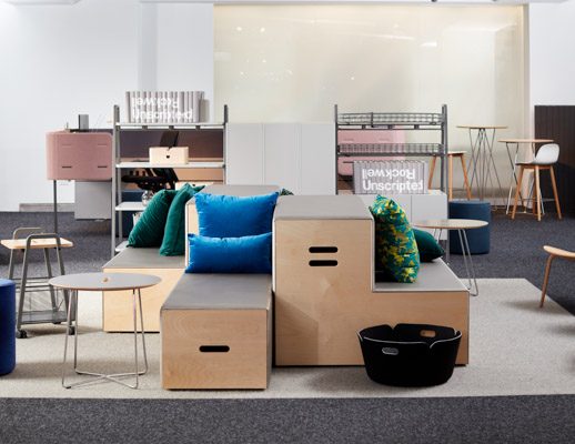 neocon 2018 hospitality at work rockwell unscripted steps occasional table visu chair restore round basket immersive planning