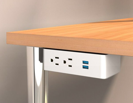 Table Undermount Electrical Outlet, 210, White Body/White Bracket